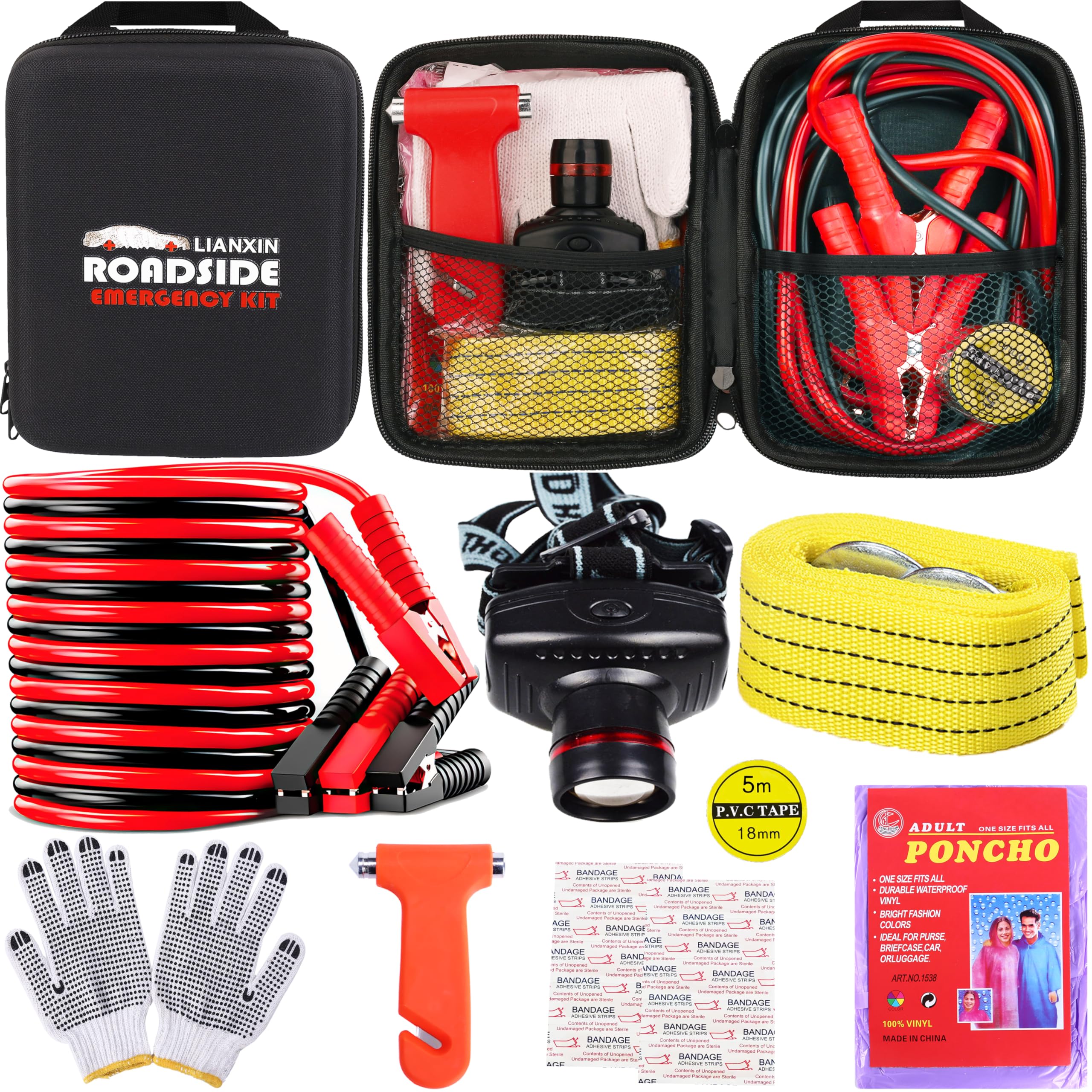 Amazon.com: LIANXIN Car Roadside Emergency Kit,with Jumper Cables